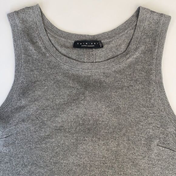 Twin Set Simoni Barbieri Bow‎ Back Sleeveless Tank Gray Metallic Scoop Neck - Picture 5 of 7